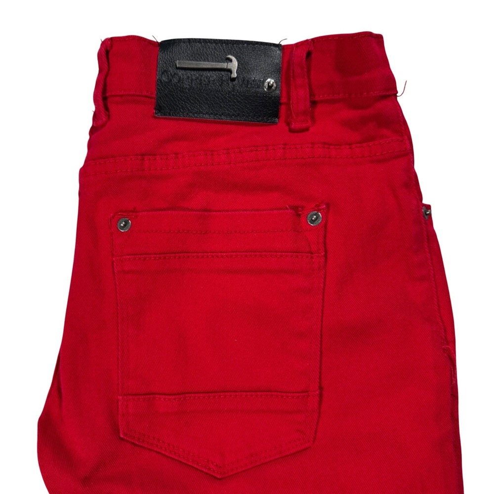 Copper Rivet Distressed Jeans Mens 32 Red Ripped Knee Slim Fit Streetwear Pants